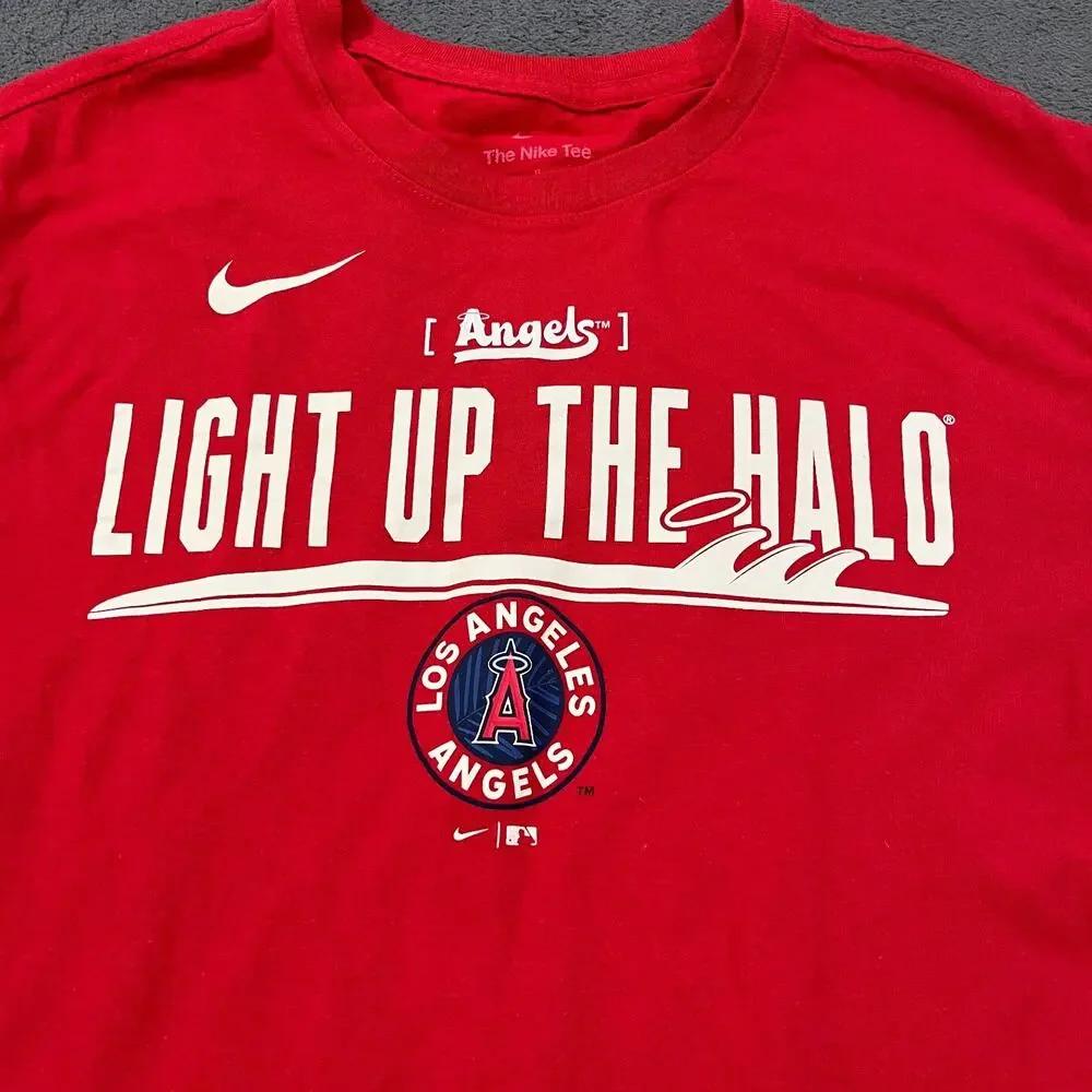 Nike Tee Red Los Angeles Angels Light Up The Halo Graphic T-Shirt Men's Size L